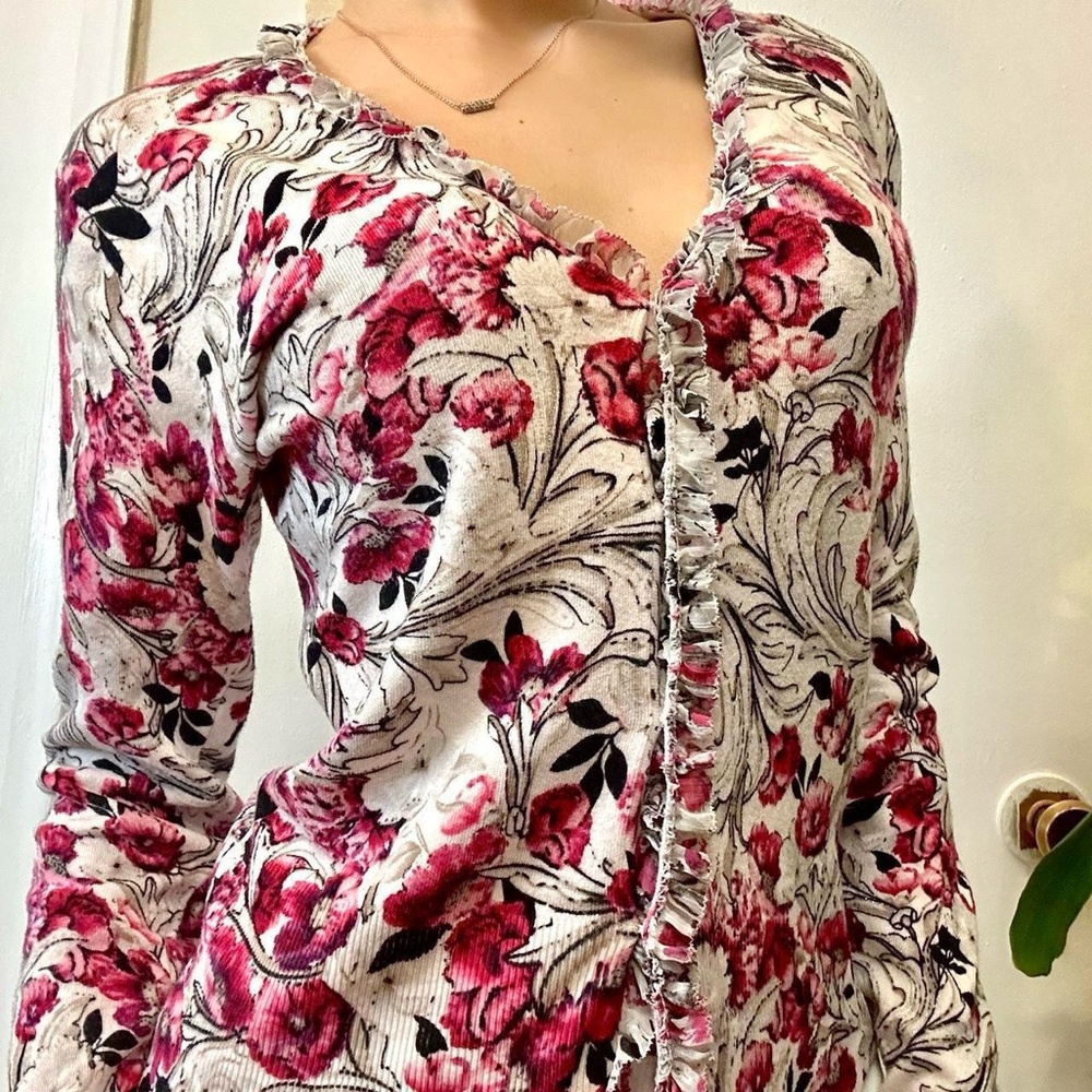 Roman Pink & White Floral Button-Up Blouse 🌸